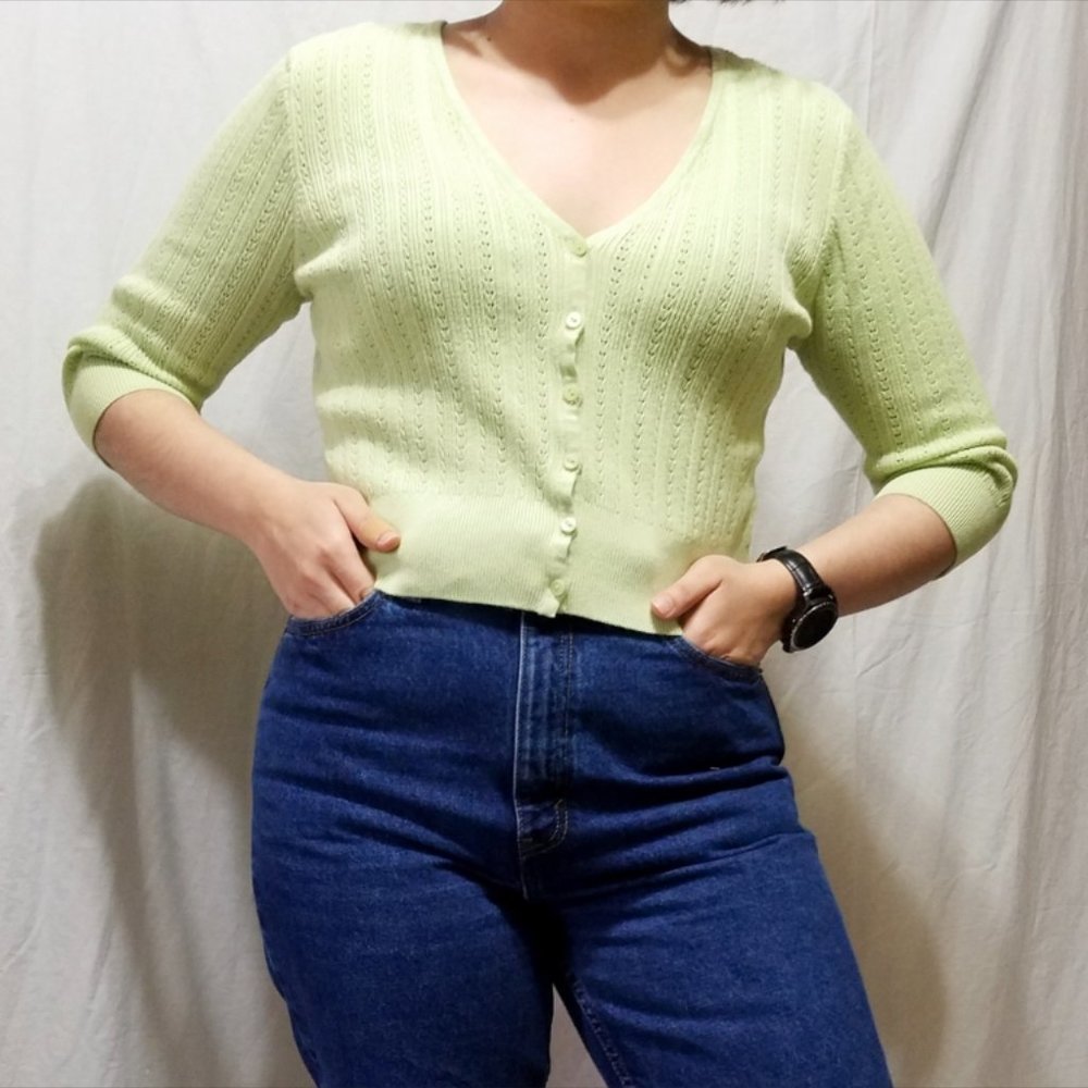 Cropped pistachio cardigan